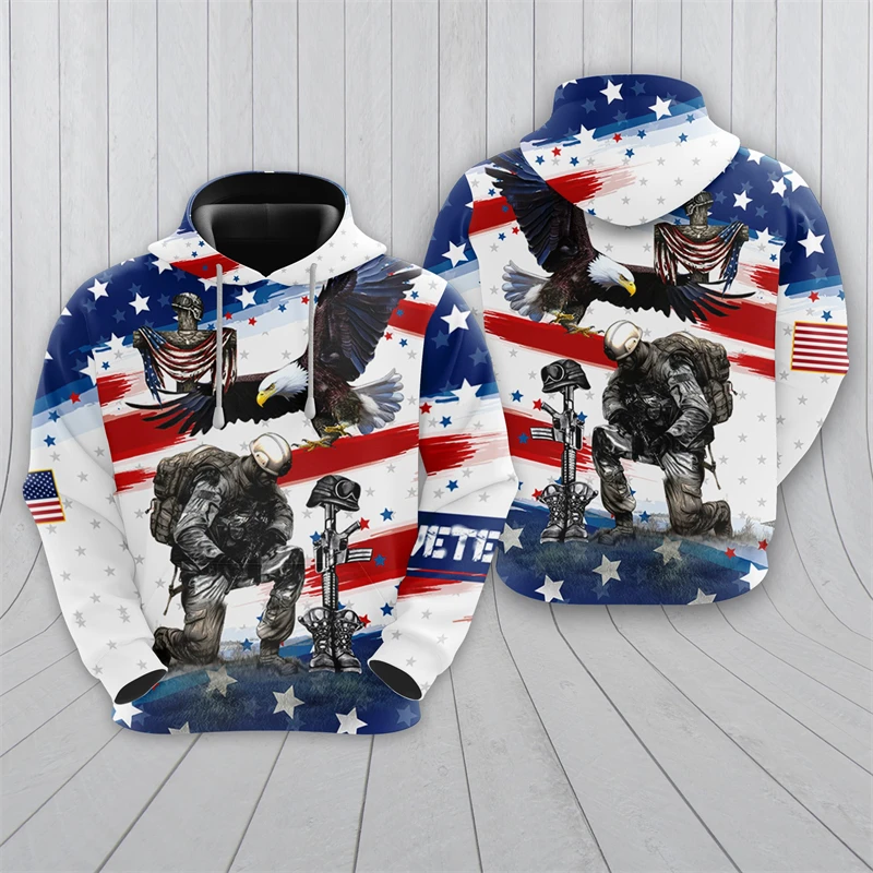 thumbnail image 1 of Sudaderas con gráficos de veteranos de EE. UU. Sudadera con capucha con estampado 3D de soldados estadounidenses para hombres Ropa con bandera de EE. UU. Animal Águila Chándal Tops casuales para niños, 1 of 5