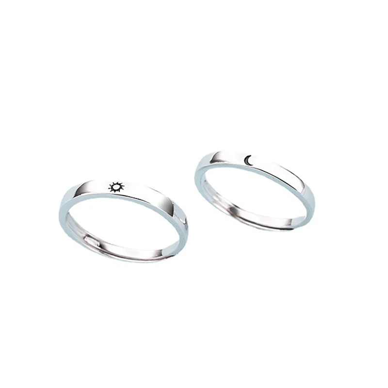 Anillos de acero inoxidable para hombre y mujer, sortija Simple con forma de luna y sol, color negro, ideal para regalo de San Valentín