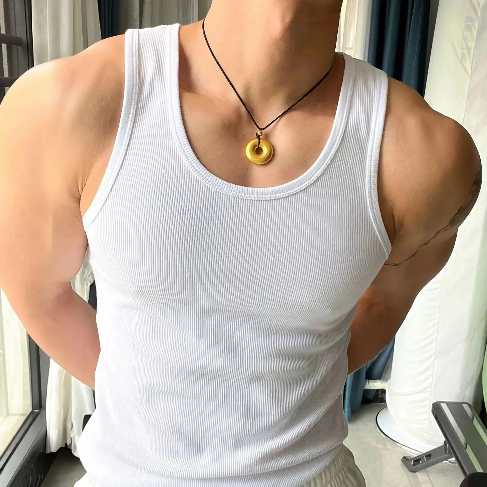 Men's Ice Silk Round Neck Fitness Vest Heavy Duty Screw Threadslims Smooths Your Silhouette Elastic Sports Underwear Quick Dry M men underwear,men undershirt,sports sleeveless vest