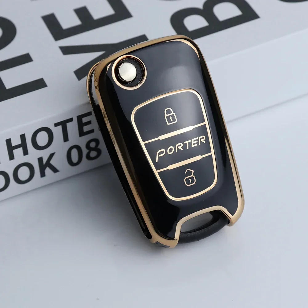 2 Key Botton car key blank remote Housing Case Fob Cover Shell for Hyundai Porter Remote Rubber Pad Logo Sticker Folding Blade