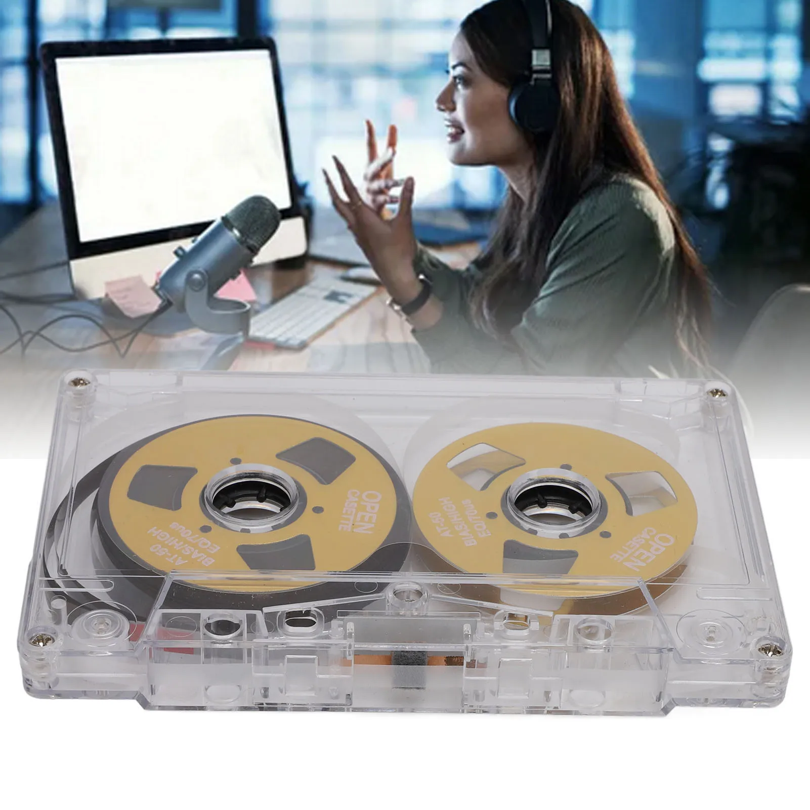 Reel to Reel Blank Cassette Tape 50 Minutes Normal Bias Double Sided Metal Sound Recording Cassette Tape with Transparent Box