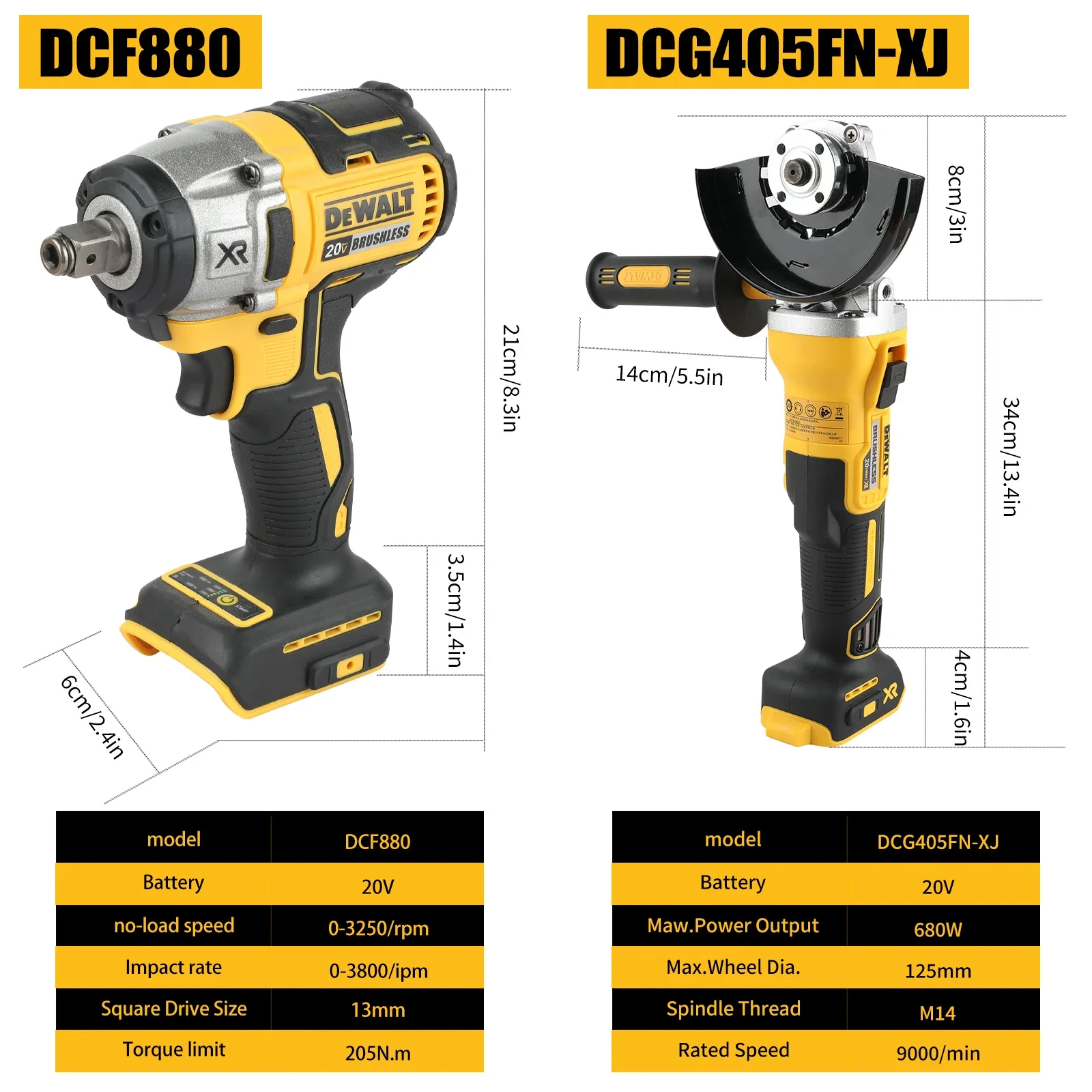 DeWalt Dcf880 Dcg405FN electric wrench angle grinder polishing machine 2 tool combination combination hand drill impact drill