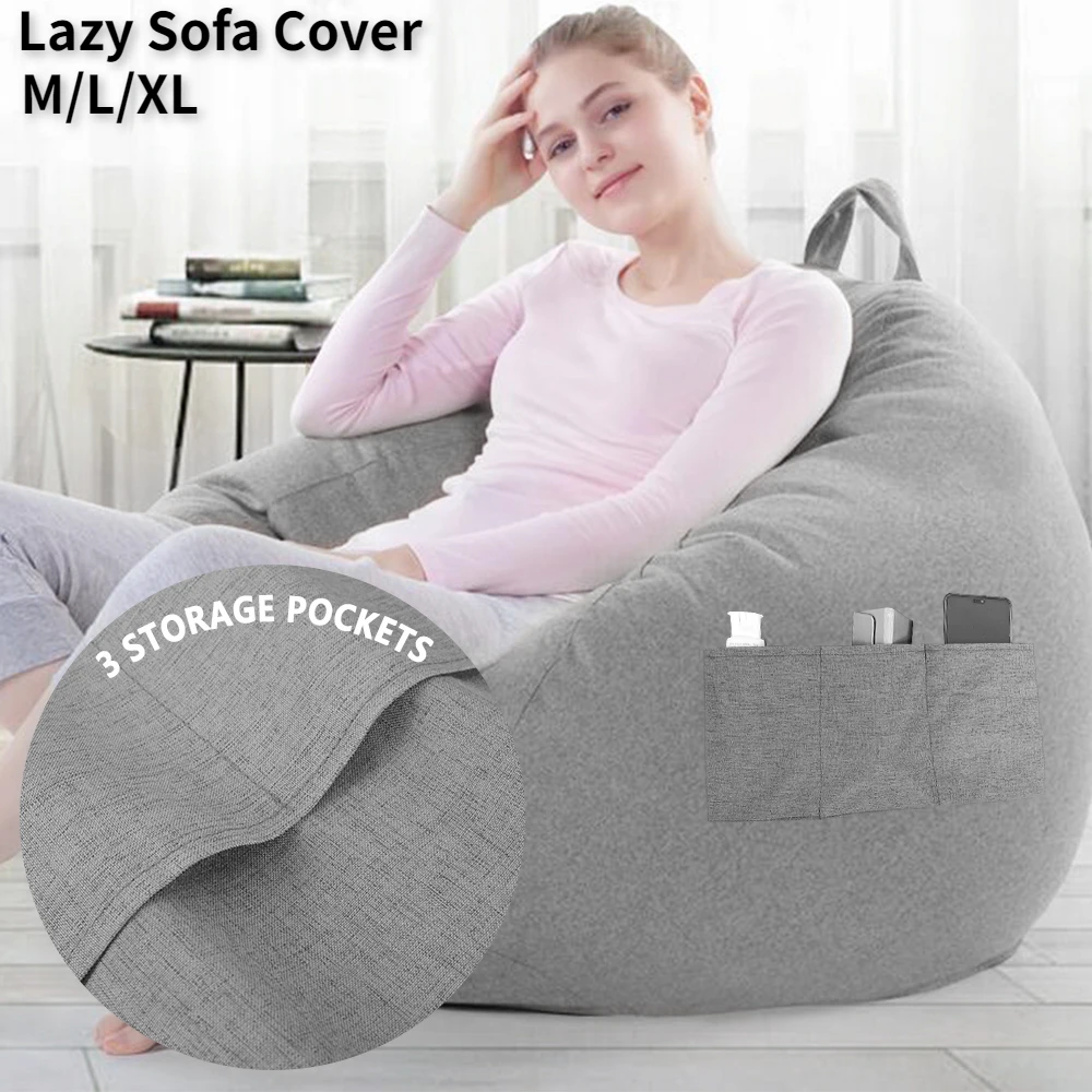Sofa Cover Bean Bag Chair Cover Lazy Sofa Cover With Three Side Pockets Chair Covers Without Filler Lazy Seat Bag Cover Pouf Couch Tatami Living Room