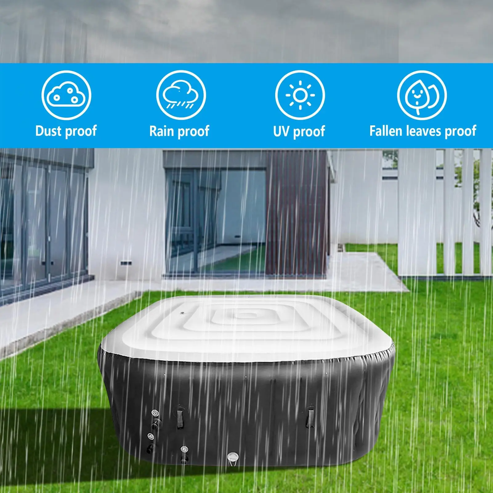 Hot Hub Energy Saving Lid Inflatable Hot Tub Cover Dustproof Rainproof Insulated Energy Saving Lid for Square Tub 4.2ft