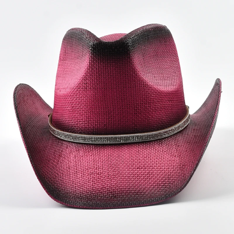Thickened Straw Hat for Women's Vintage Curled Edge Western Cowboy Hat Summer Beach Sun Sombrero Hombre