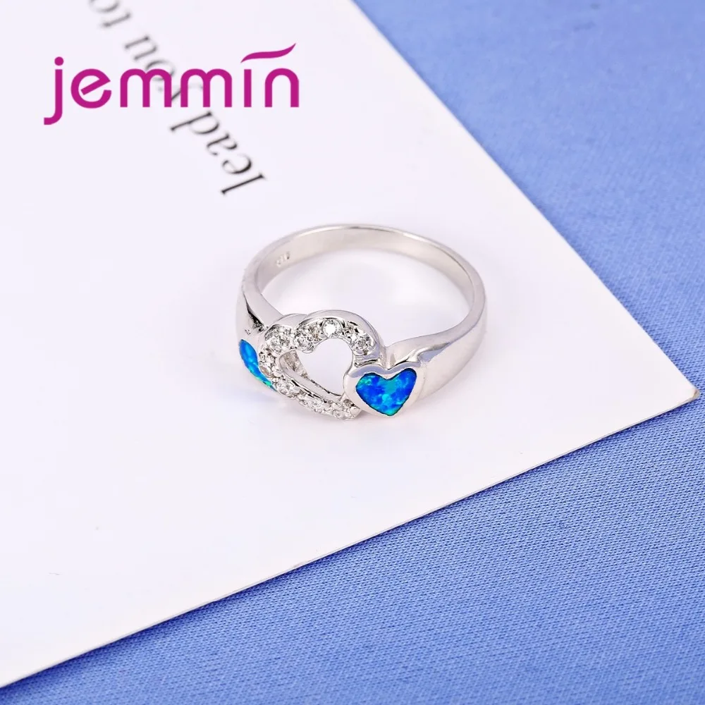 Trendy Heart Blue Opal Ring for Women Femme Promise Ring High-End 925 Sterling Silver Jewelry Fashion Jewelry Gift 5