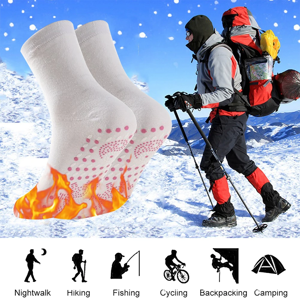 1pair Unisex Winter Warm Self-Heating Health Socks Pain Relief Outdoor Anti-Cold Therapy Magnetic Thermal Stockings Men/Women
