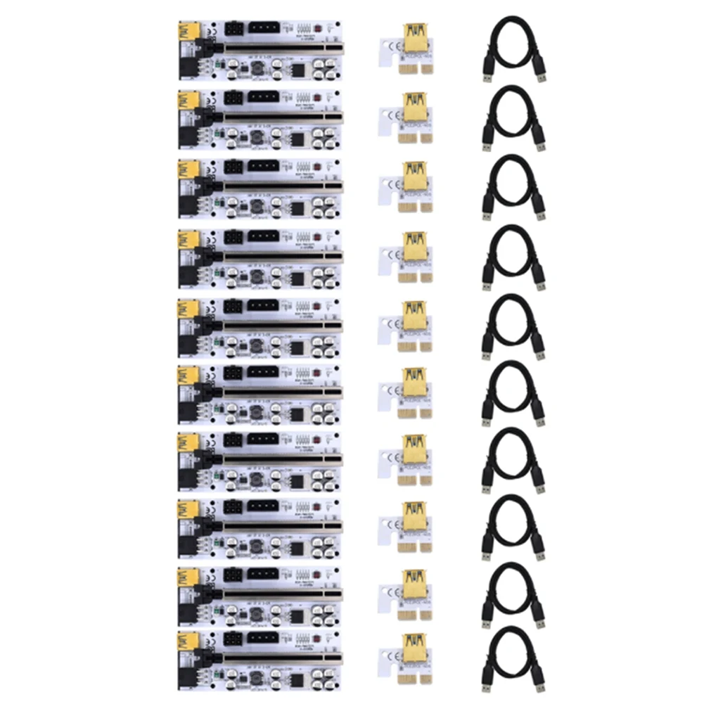 

10 шт. Райзер 010 010X PCIE PCI Express X16 PCI E 1X 4X 8X 16X Райзер для видеокарты USB 3,0 адаптер для графического процессора Майнинг, A