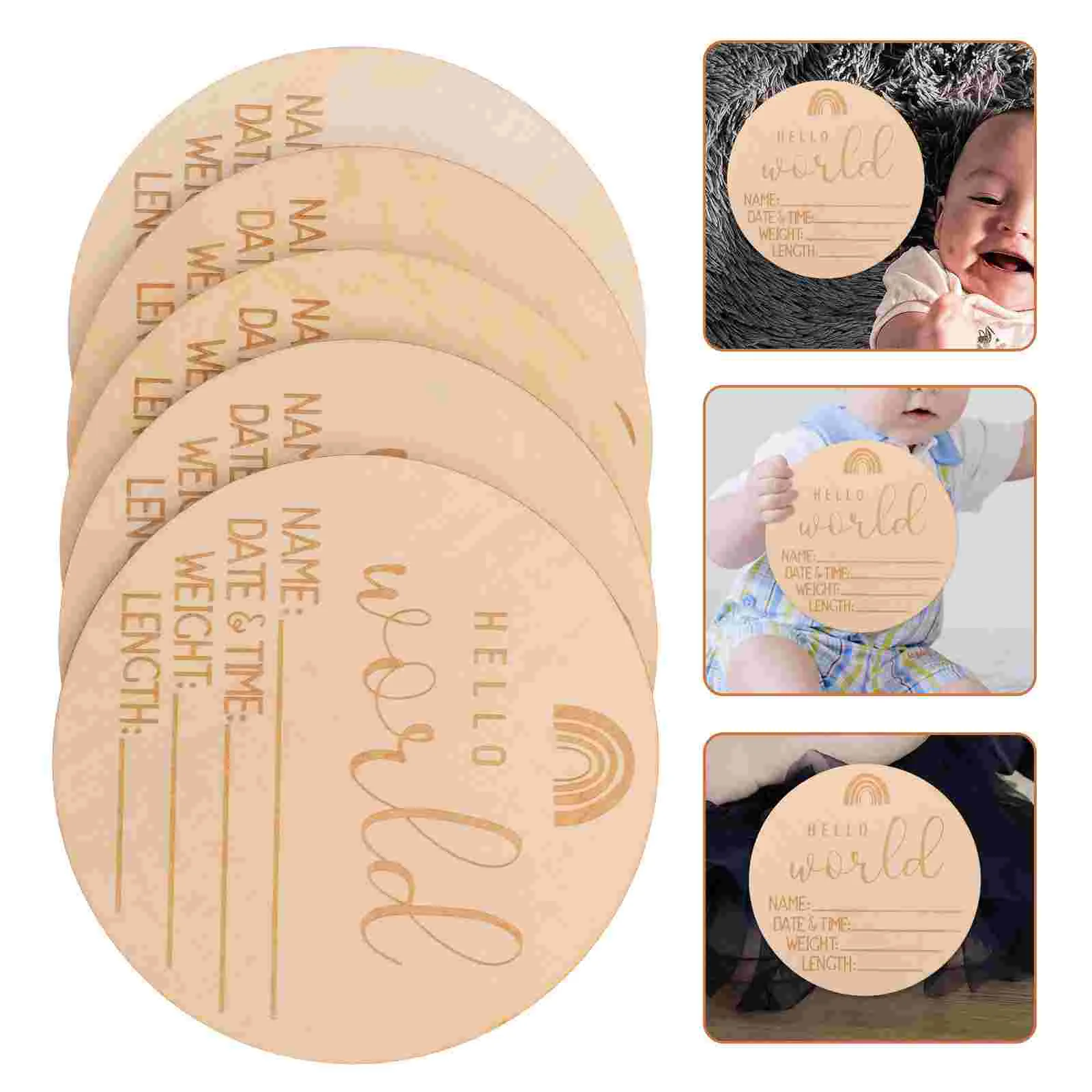 

5 Pcs Commemorate Take Pictures of Wood Chips Baby The Gift Emblems Newborn Announcement Sign 10cm Name Signs for Nursery