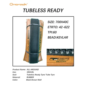 Pneumatico ONTRACK per Bici Gravel 700X40C/700X45V, Versatile 60TPI in KEVLAR, Pieghevole, Tubeless Ready, Fianco Marrone