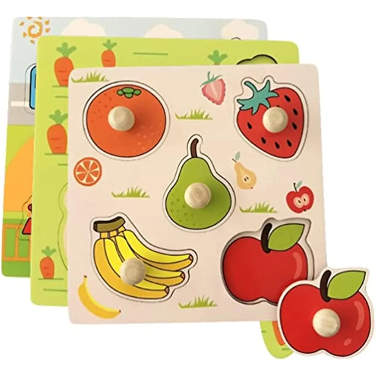 Baby Jigsaw Games Wooden Puzzles Board For Children Fruit And Vegetables Peg Early Educational Development Toy For Boys Girls