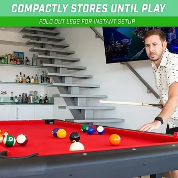 7 ft Billiards Table - Portable Pool Table - Includes Full Set of Balls, 2 Cue Sticks, Chalk and Felt Brush; Choose Size 2