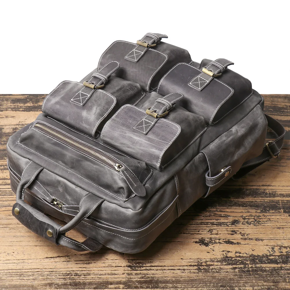Vintage Men's Crazy Horse Leather Outdoor Travel Backpack Casual Laptop Bag