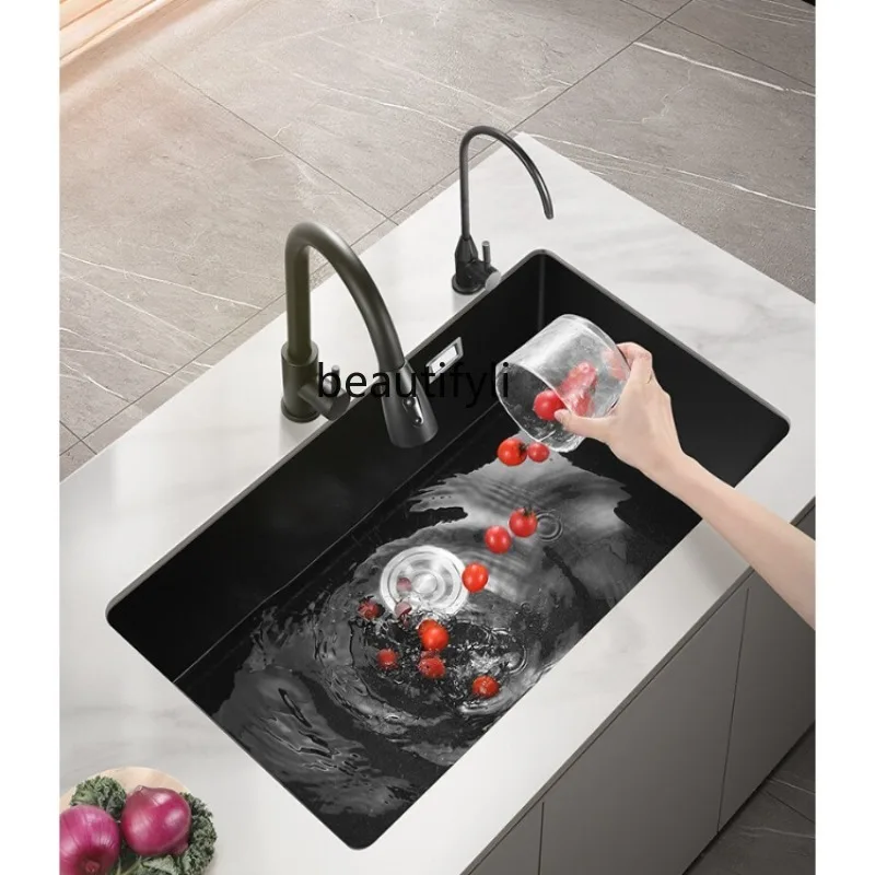 

Italy Quartz Sink Washing Basin Single Sink Granite Scullery Kitchen Sink Black Vegetable Basin