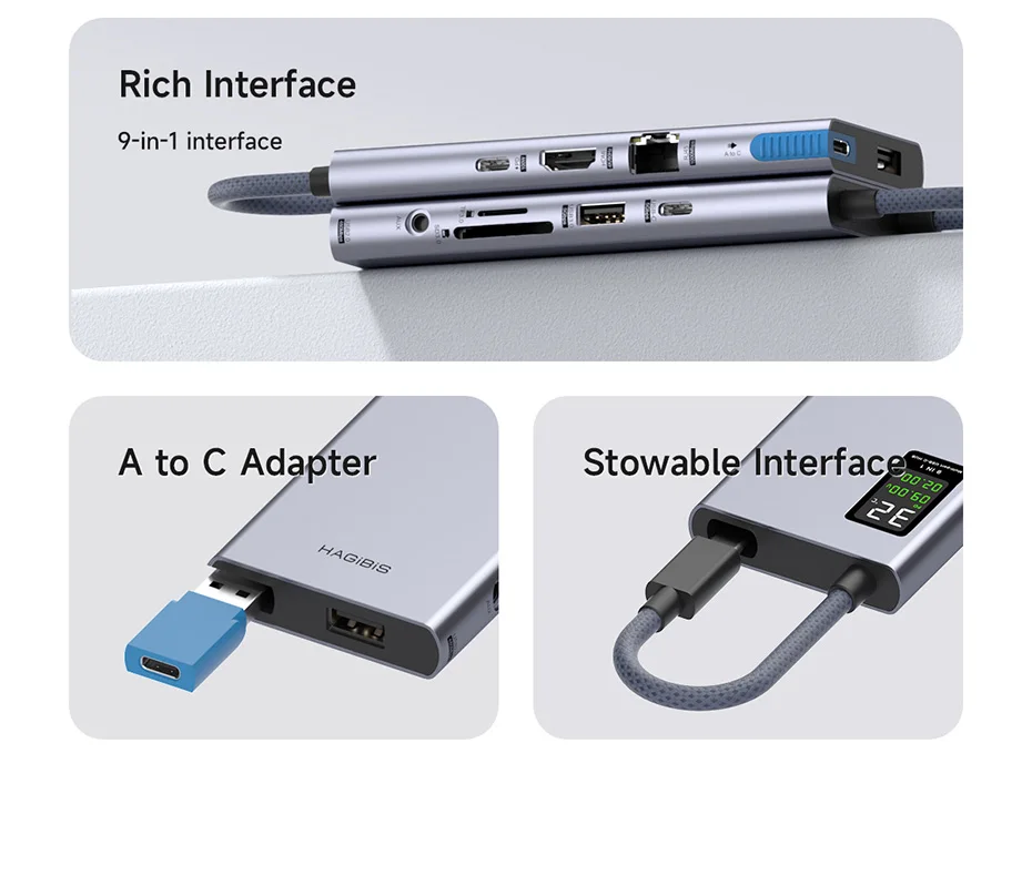 multiportas tipo C, compatível com 4K HDMI,