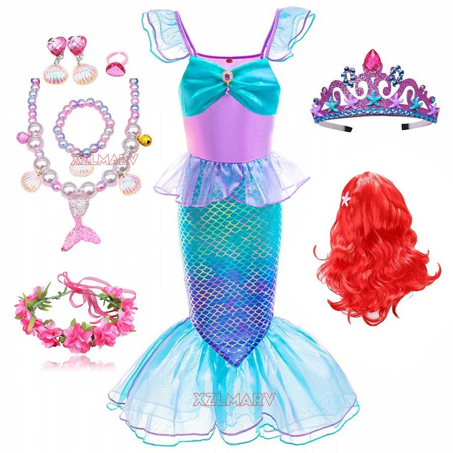 Princess Ariel Costumes Girls Ariel Little Mermaid Costume Kids Child Carnival Birthday Party The Mermaid Dress Clothes Outfit
