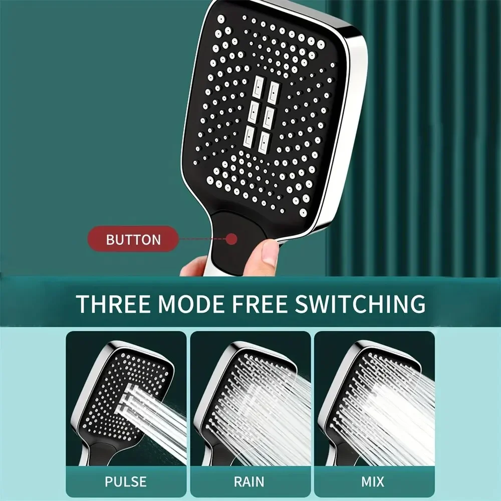 Shower Head Adjustable 3 Mode Rainfall Large Flow High Pressure Water Saving Mixer Bathroom Accessories