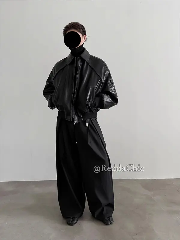 REDDACHiC Men's Pleated Front Wide Leg Pants Cleanfit Black Solid Low Waist Dressy Trousers Unisex Office Work Casual Clothes - Image 6
