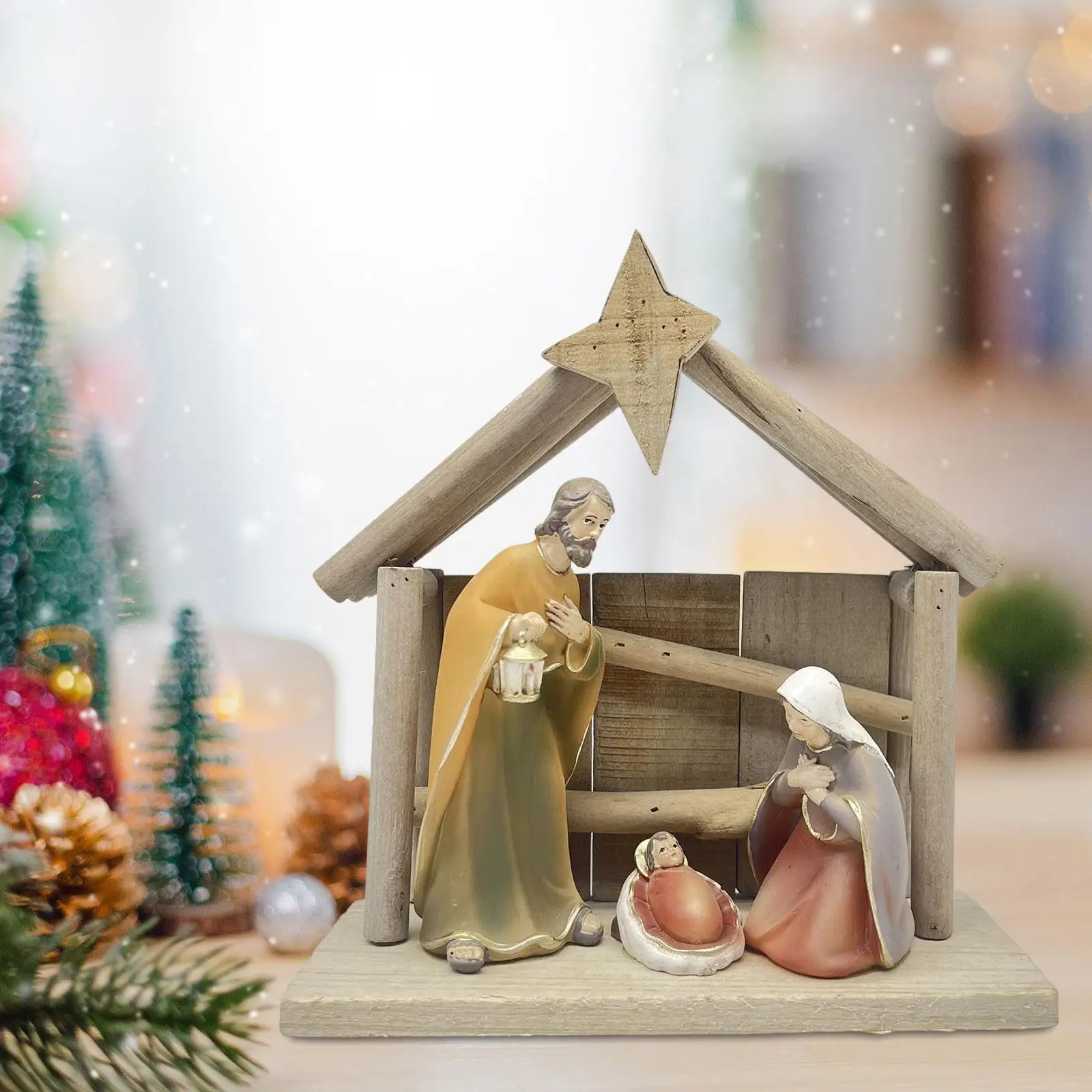 Nativity Figurine Tabletop Figure, Craft Religious Figurine, Ornament Holy Family Figurine for Holiday, Table, Cabinets Decor