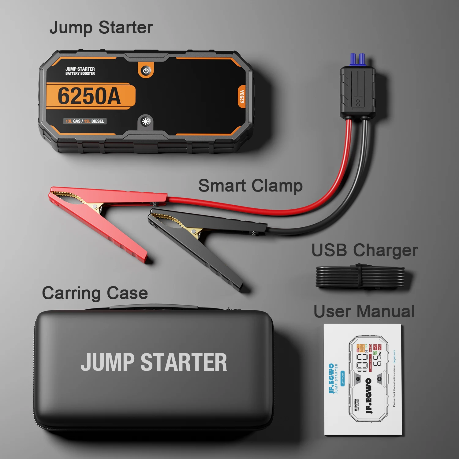 Pro Jump Starter 13L Car Booster Power Bank Portable Charger Auto Starting Device Emergency 12V 26000mah Battery Starter 6250A