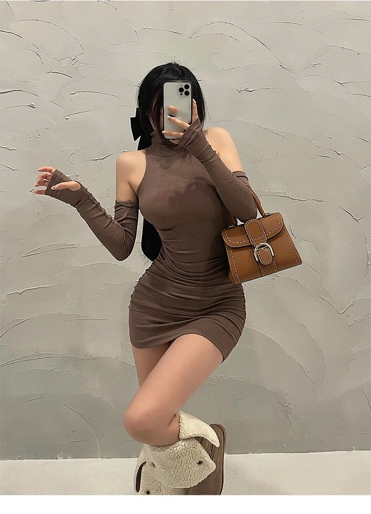 Sexy Slim Fit Chic Dress Summer Fashion Solid Color High Neck Women Sleeveless Mini Dresses Casual Evening Party Club Vestidos 5