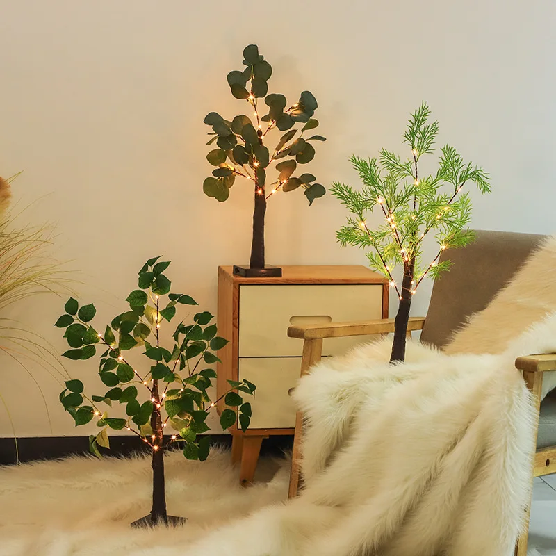 

USB Floor Artificial Tree Lamp Girl Bedroom Tabletop Glowing Night Show Light DIY Mall Stage Christmas Party Lighting Decor