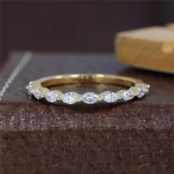 JY Jewelry Marquise Lab Diamond Ring 18K Real Gold Eternity Band Ring HPHT Lab Diamond Stackable Dainty Wedding Women Gold Ring