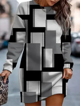 Abbigliamento da donna 2024 autunno inverno nuova moda stampata girocollo abbigliamento sportivo a maniche lunghe abito casual ampio e confortevole 1