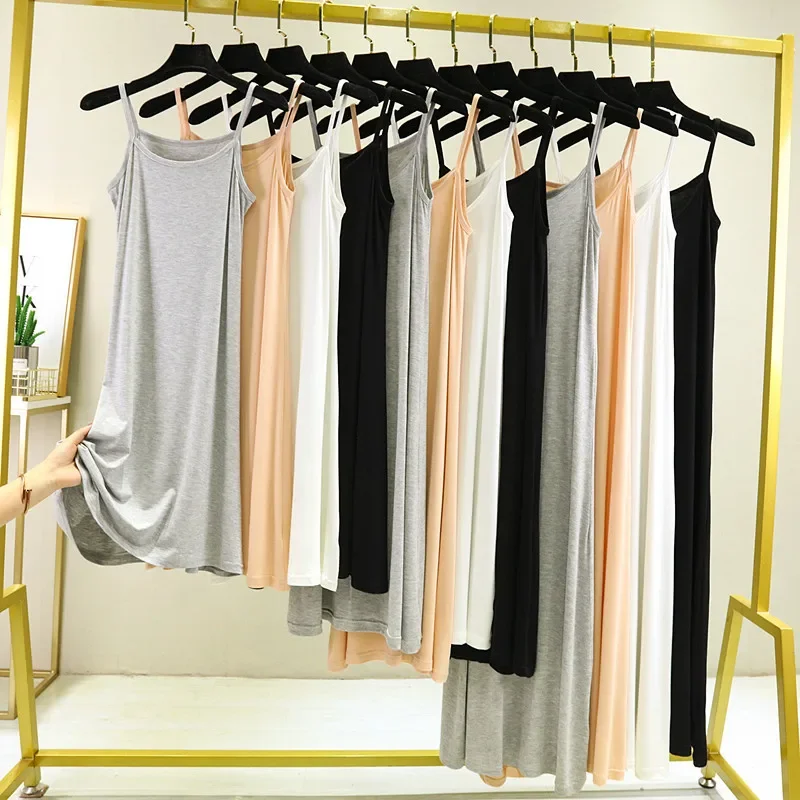 Modal Camisole Dress Women Summer Inner Wear Black White Loose plus Size Long Thin Underdress Casual Elegant Ankle-length - Image 3