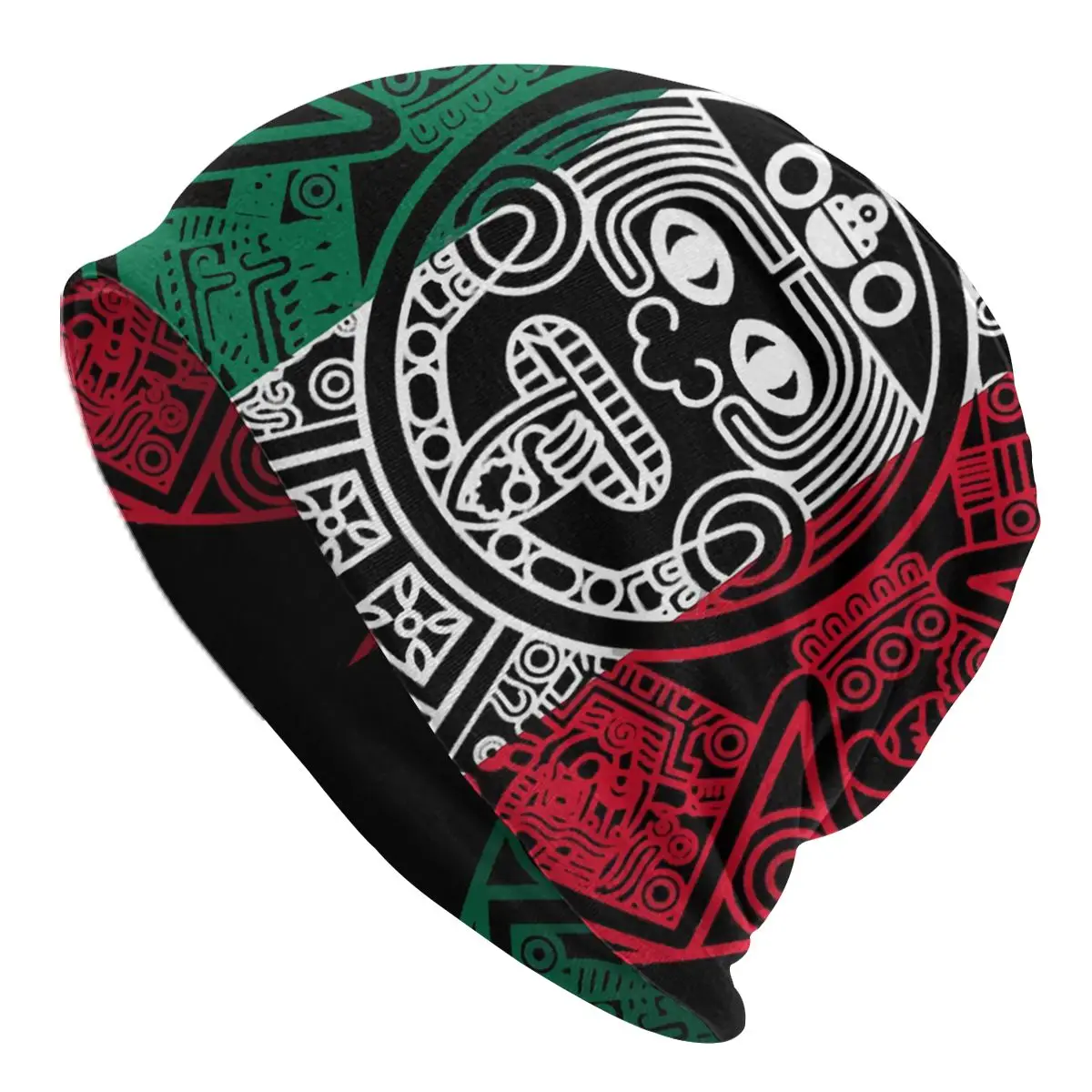 

Mexican Flag Mayan Aztec Calendar Unisex Bonnet Thin Cycling Hats Double Layer Hat Breathable Caps