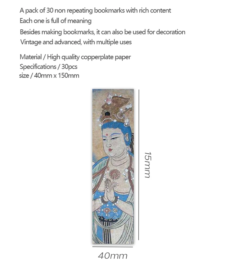 30 stücke Dunhuang Wandbild Lesezeichen literarischen Stil kreative Persönlichkeit exquisite Lese seite Mark Tagebuch Notizbuch Mark Card – Detail 2