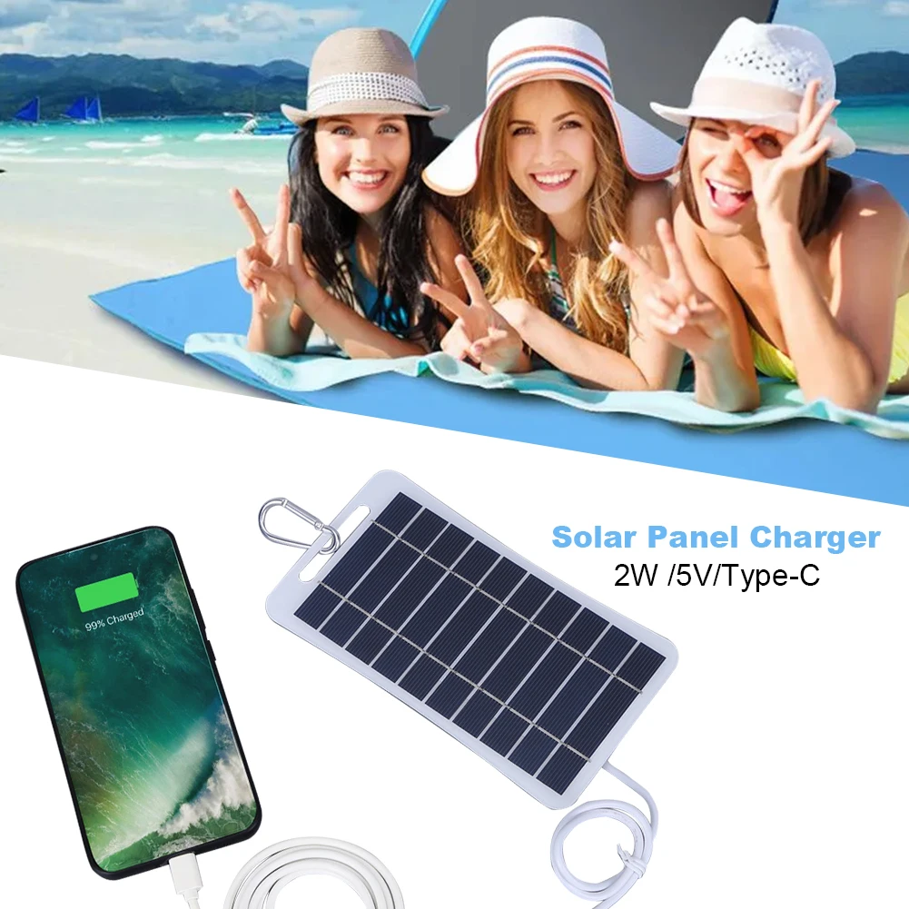 2W 5V Portable Solar Panel USB Battery Charger Small Power Station Waterproof Phone Power Bank for Camping Backpacking Hiking