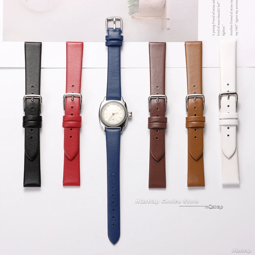 Elegant Cowhide Leather Watch Band - Thin, Smooth, and Waterproof Strap