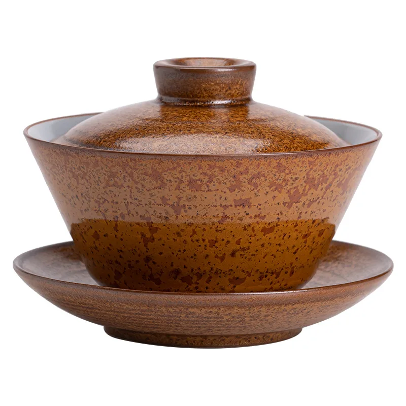 Porcelain Kung Fu Tea Set, Office Reception, Tea Making Device, Glaze Transformation, Retro Manual, Gold Gaiwan, Chinese