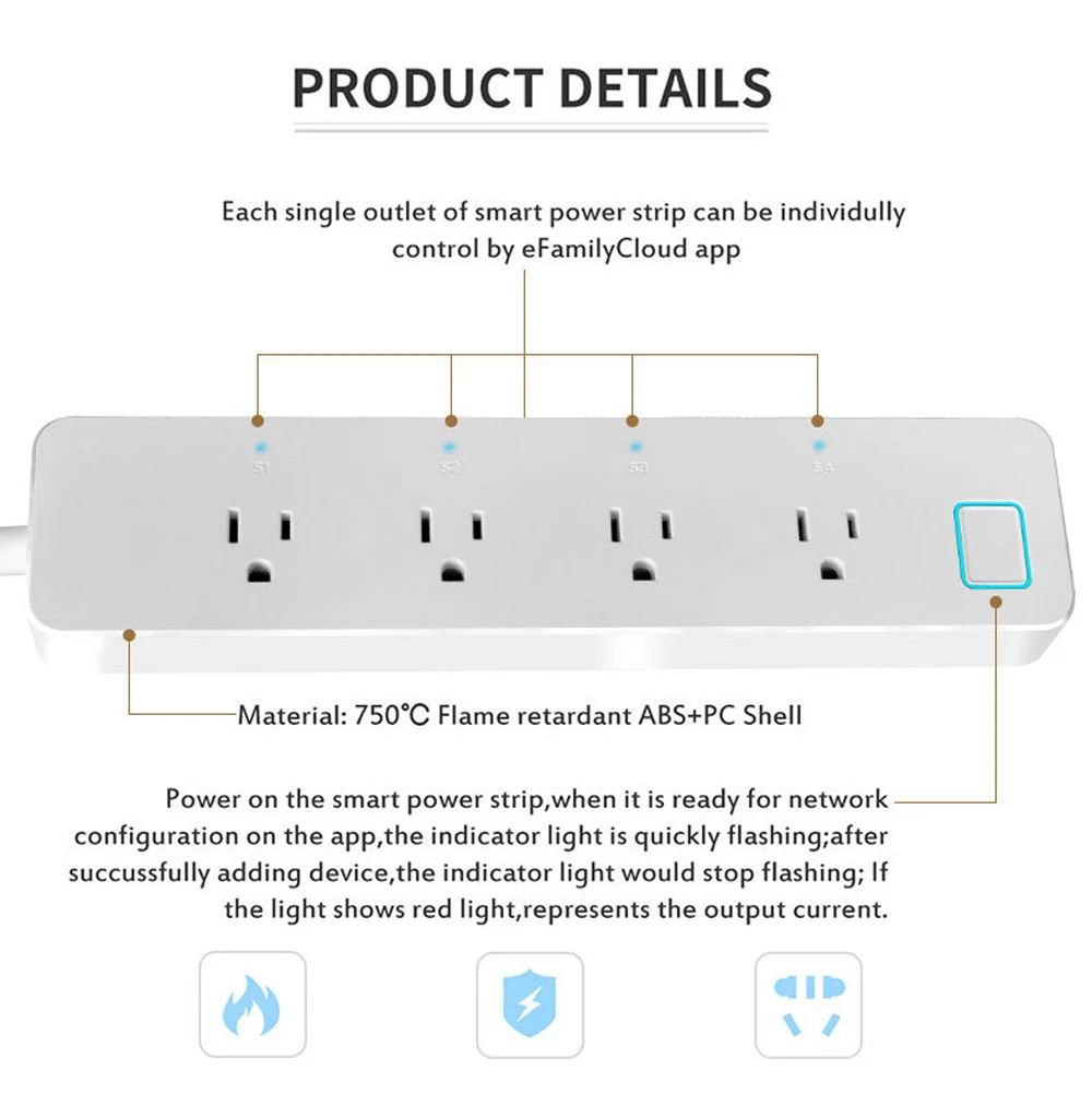 Умный удлинитель, Wi-Fi, 4 розетки США, таймер, голосовое управление через приложение, работает с Alexa Google Home Assistant