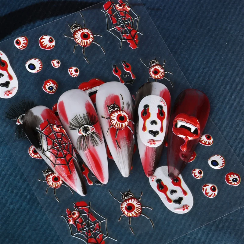 

1pcs 5D Dark Halloween Embossed Nail Art Stickers Relief Devil's Eye Cobweb Skull Pumpkin Nail Decoration Decals DIY Accessories