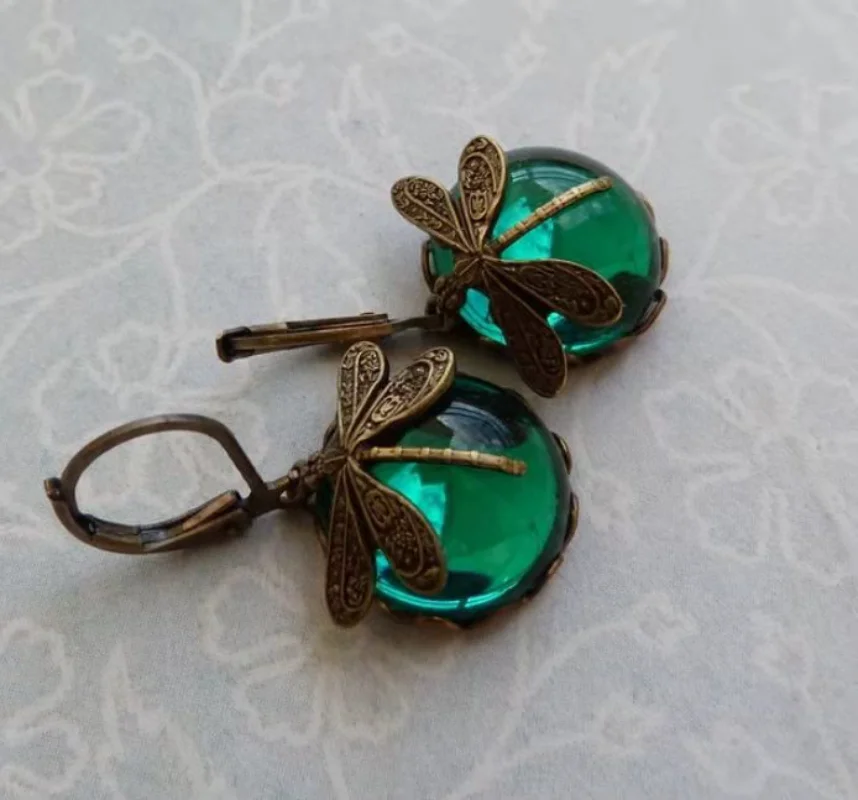 Stylish Vintage Drop Earrings Featuring Dragonfly and Moonstone 5 Stylish Vintage Drop Earrings Featuring Dragonfly and Moonstone 5