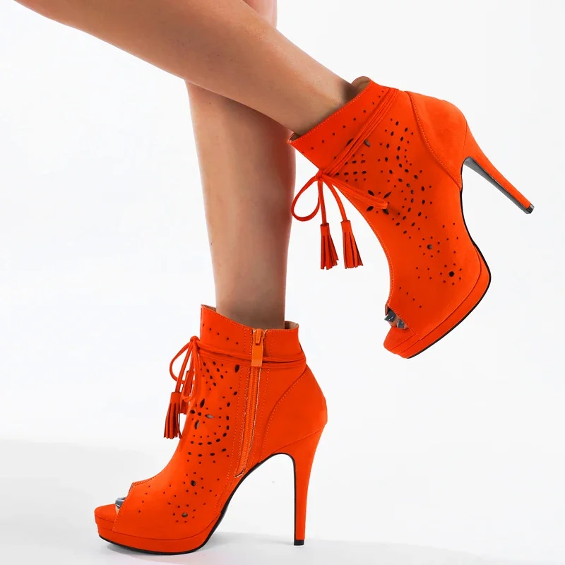 

Sexy Fashion Platform Peep Toe Woman's Ankle Boots Concise Thin Heels Pole Dancing Sandals Concise Spring Shoes Women Boots