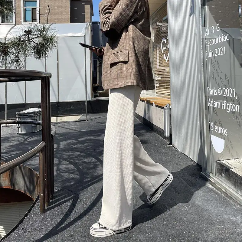Corduroy Wide Leg Pants Women Spring and Autumn New Korean High Waisted Loose Waffle Straight Leg Pants Female