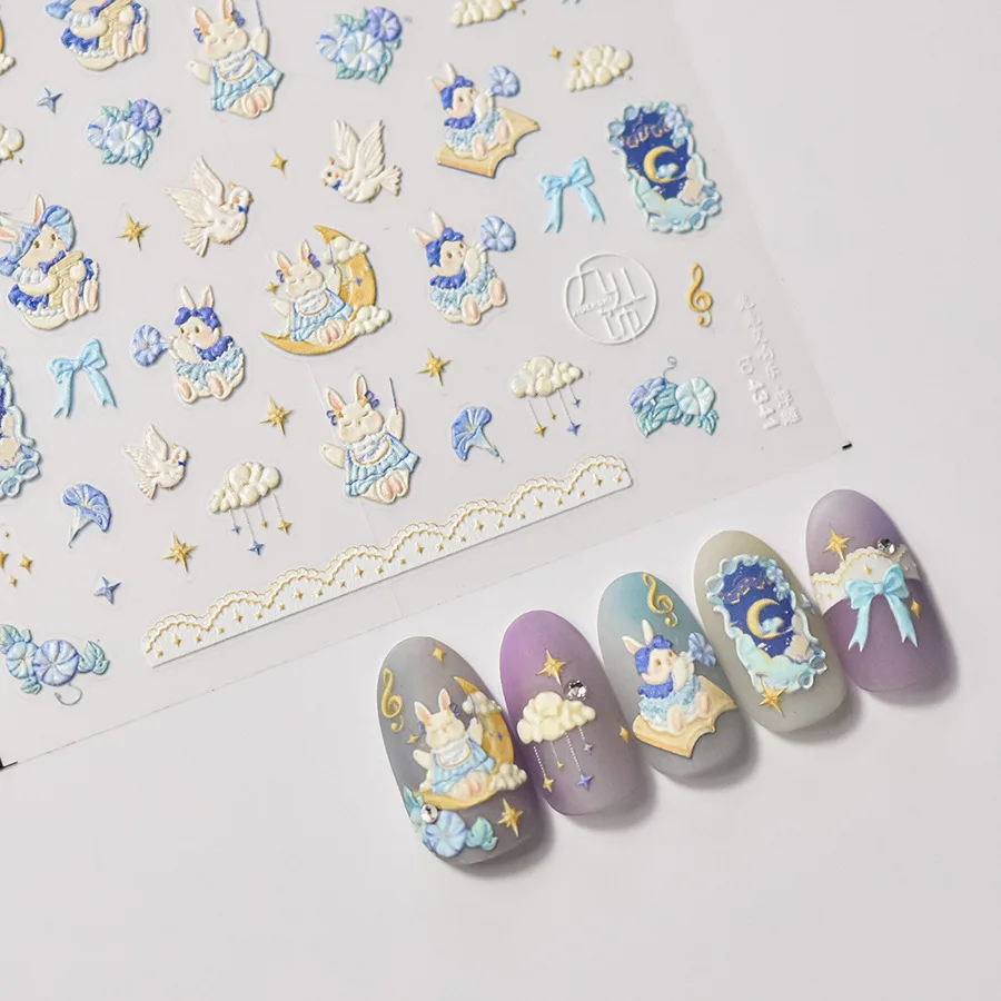 1 Sheet Nail Stickers High Quality Cute Flower Rabbit Cat Bowknot Design Adhesive Stickers wedding Nail Art Decoration T-4345 5