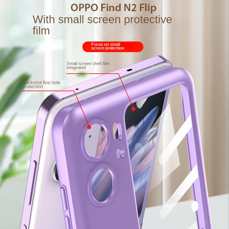 For OPPO Find N2 Flip 5G Case Magnetic Hinge With Ring Holder Cover With Small Screen Protector For OPPO Find N2Flip