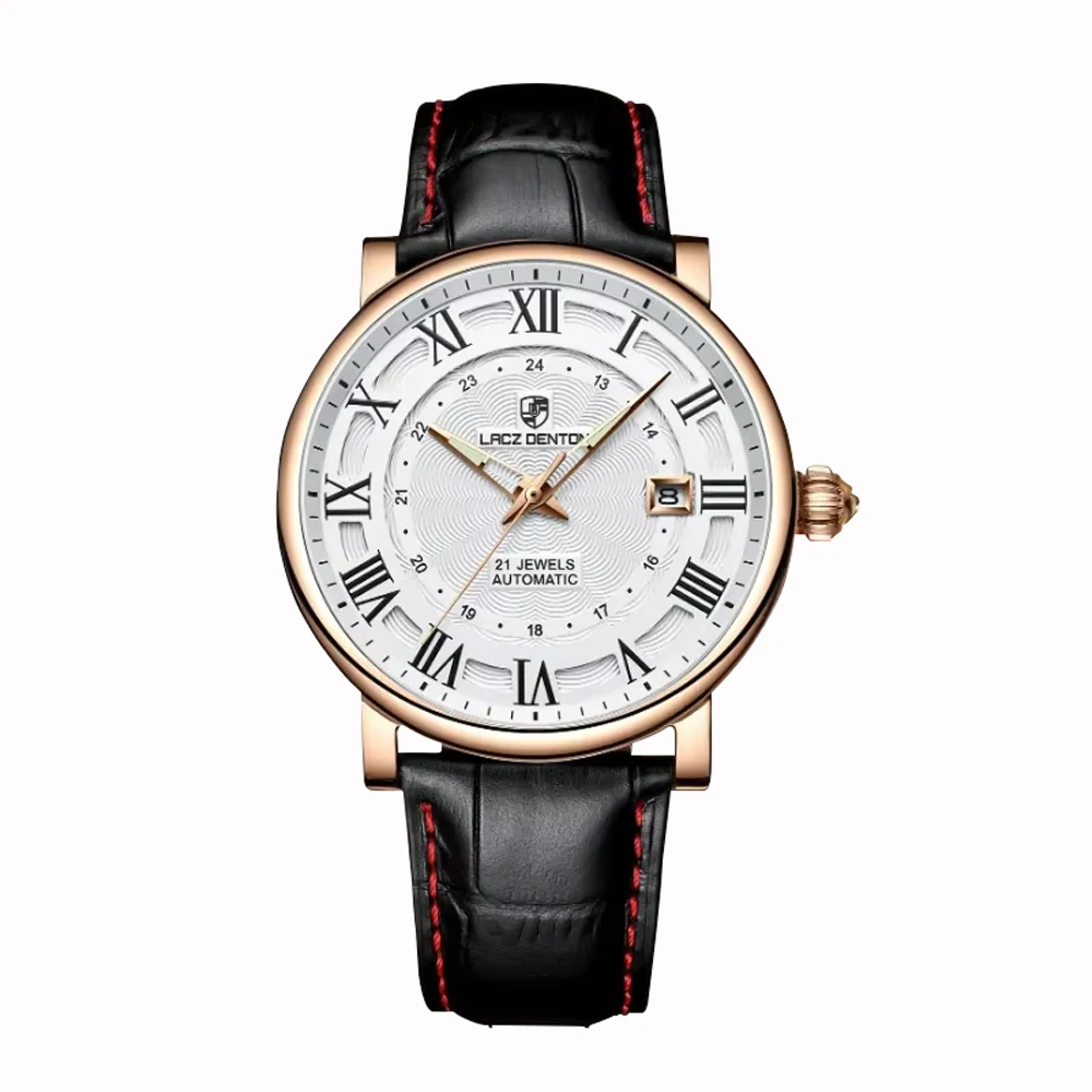 Lacz Denton LD1308 Mens Watch Leather Strap Roman numeral display Stainless steel Waterproof Rel&oacute;gios Masculinos