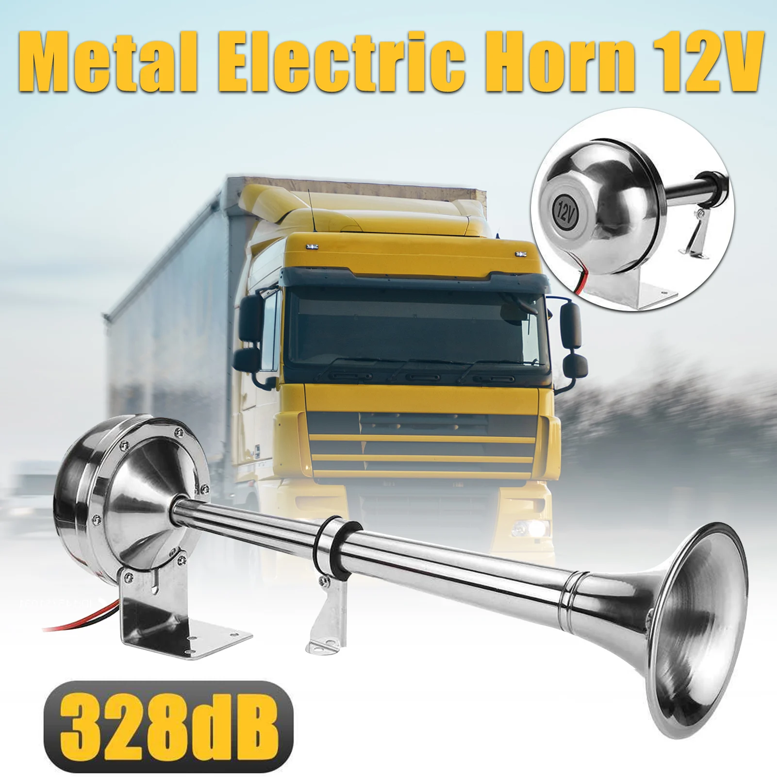 Klaxon A Air Double Trompette 12V en Acier Inox Tres Fort Son Pour Camion  Bateau