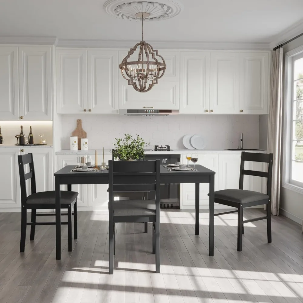 

Dining Table and Chairs, Modern Rectangular for 4 with Upholstered Chairs, 5 Piece Dining Table and Chair Set