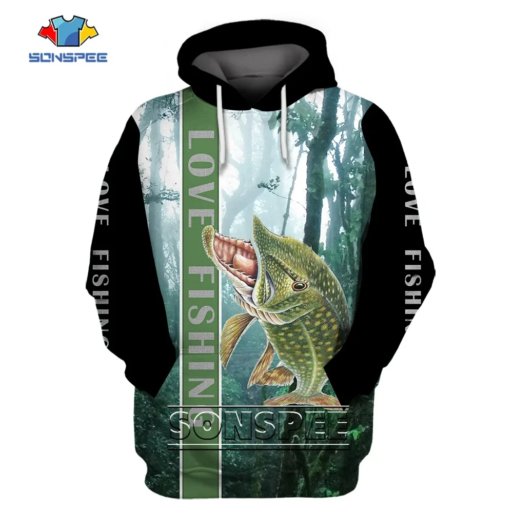 

SONSPEE 3D Printing Love Fishing Harajuku Carp Fishing Hoodie Man Fashion Autumn Hooded Men's Long Sleeves Fish Digital Tops