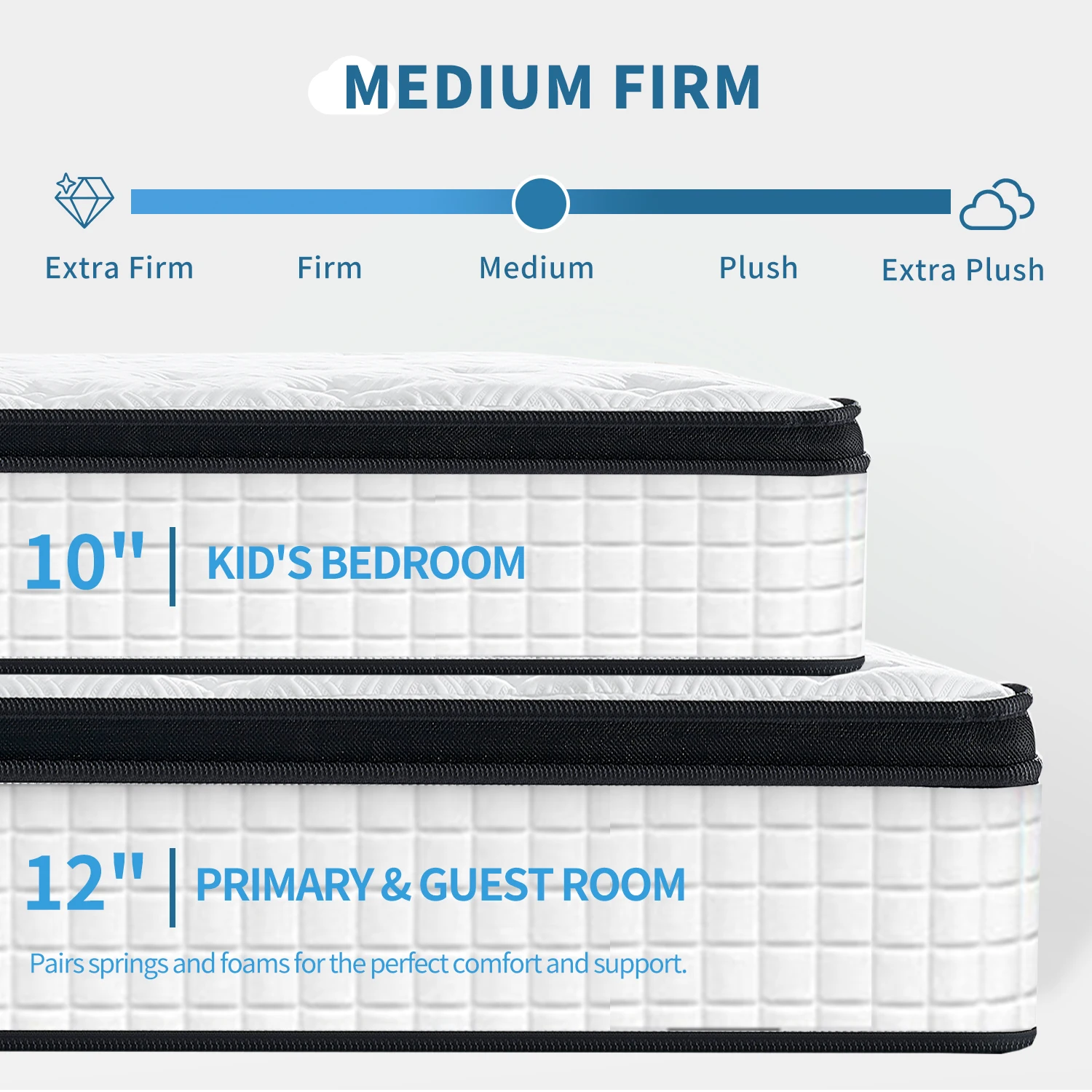 Twin Size 12 Inch 7-Zoned Cool Memory Foam Individual Pocket Spring Hybrid Mattress