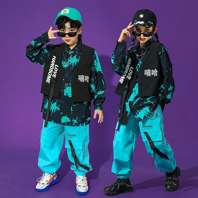 

Korean Kids Tie dye Top Pants Cool Vest Jazz Dance Suit Children Girl Boys Hiphop Street Clothes Uniform Catwalk Performance