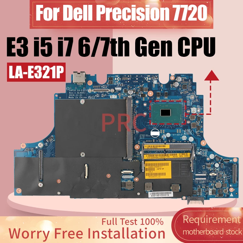 

For Dell Precision 7720 Laptop Motherboard LA-E321P 0M4M97 0Y867X 04C8W8 0KV7W6 E3 i5 i7 6/7th Gen CPU Notebook Mainboard