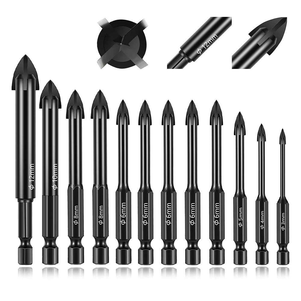 Glass Concrete Drill Bit Set Cross Hex Tile Ceramic Drill Bits Cemented Carbide Set Universal Drilling Tool Hole Opener for Wall 5 6pcs set cemented carbide cross hex tile glass ceramic drill bits set efficient universal drilling tool hole opener for wall