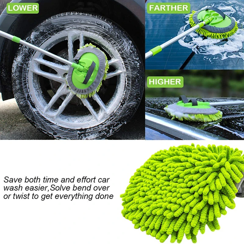 Car Cleaning Brush Car Wash Foam Brush Automatic Rotary Long Handle Cleaning  Mop Chenille Broom Cleaning Tools Auto Accessories